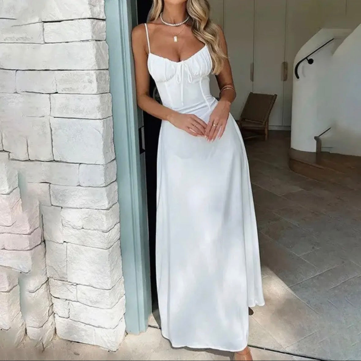 elegant white form fitting dress